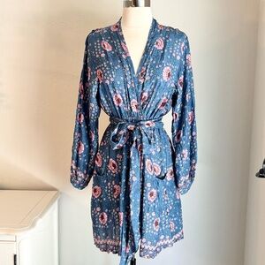 Natalie Martin Nico Long Sleeve Mini Sash Dress Vintage Floral Azure, Small, NWT